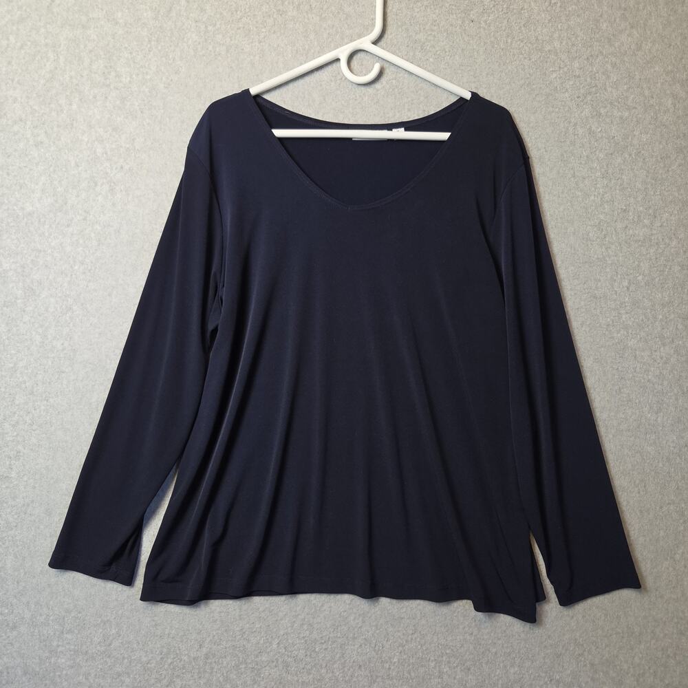Susan Graver Navy Liquid Knit LS Scoop Neck Tunic Women's XL Stretch